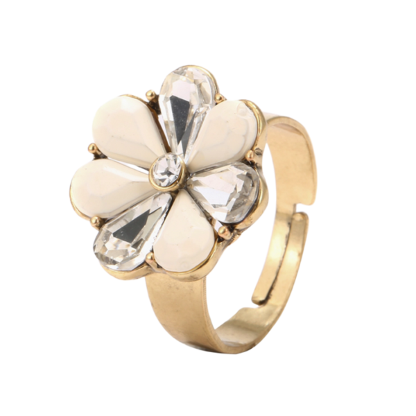 Δαχτυλίδι με Λευκό Λουλούδι - Gold