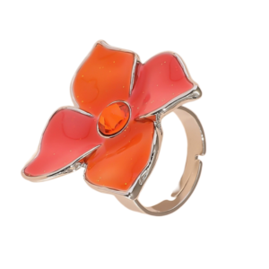 Δαχτυλίδι με Πορτοκαλί Λουλούδι - Silver