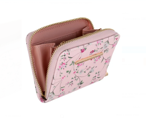 Γυναικείο Μικρό Πορτοφόλι - Ροζ με Λουλούδια
