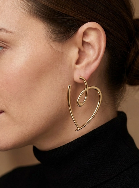 Σκουλαρίκια Κρίκοι Καρδιές Από Ανοξείδωτο Ατσάλι - Gold