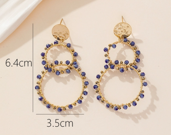 Κρεμαστά Σκουλαρίκια Κρίκοι Από Ανοξείδωτο Ατσάλι Με Μπλε Πετράδια - Gold