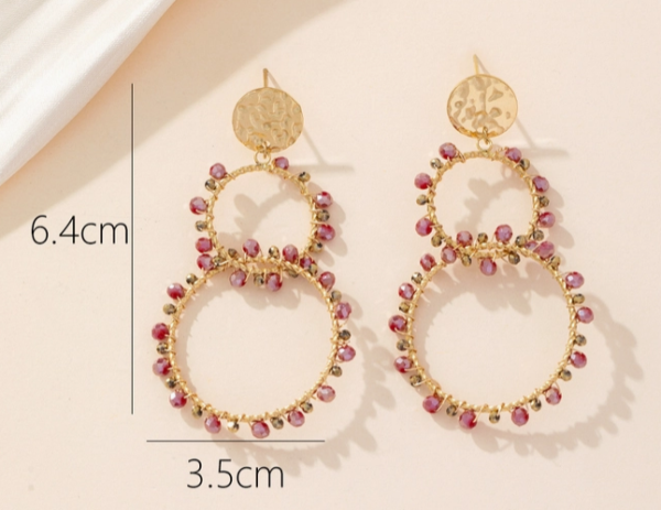 Κρεμαστά Σκουλαρίκια Κρίκοι Από Ανοξείδωτο Ατσάλι Με Ροζ Πετράδια - Gold