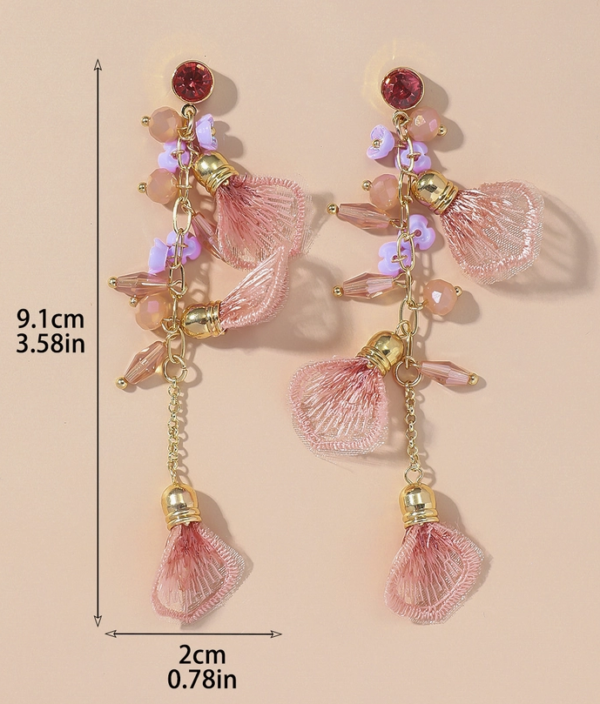 Κρεμαστά Σκουλαρίκια Από Ανοξείδωτο Ατσάλι Με Κρυστάλλους και Υφασμάτινα Κοχύλια - Gold